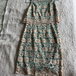 Everly Teal and Cream Lace Midi Dress